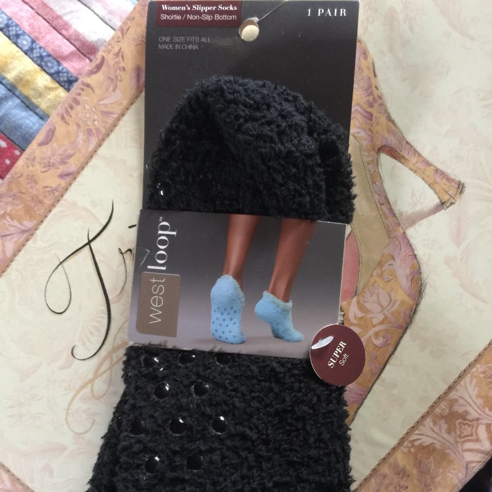 West Loop Super Soft Black Slipper socks